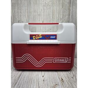 Vintage‎ Coleman Lunch Pak Cooler Red White Hard Shell Handle Retro Lunchbox